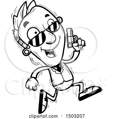 Clipart of a Black and White Running Caucasian Man Secret Service Agent - Royalty Free Vector Illustration by Cory Thoman