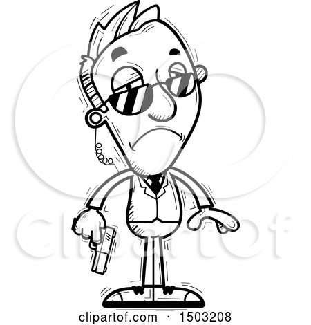 Clipart of a Black and White Sad Caucasian Man Secret Service Agent - Royalty Free Vector Illustration by Cory Thoman