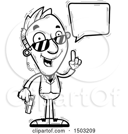 Clipart of a Black and White Talking Caucasian Man Secret Service Agent - Royalty Free Vector Illustration by Cory Thoman
