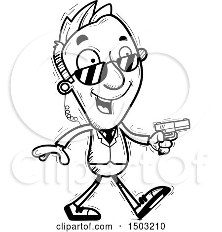 Clipart of a Black and White Walking Caucasian Man Secret Service Agent - Royalty Free Vector Illustration by Cory Thoman