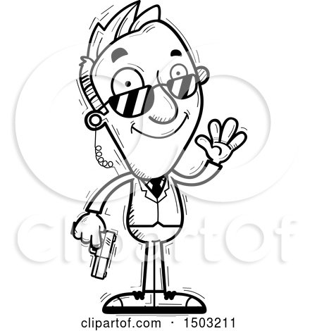 Clipart of a Black and White Waving Caucasian Man Secret Service Agent - Royalty Free Vector Illustration by Cory Thoman