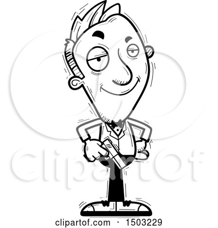 Clipart of a Black and White Confident Caucasian Man Spy - Royalty Free Vector Illustration by Cory Thoman