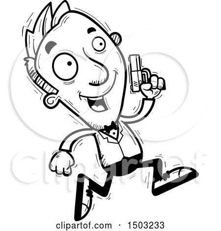 Clipart of a Black and White Running Caucasian Man Spy - Royalty Free Vector Illustration by Cory Thoman
