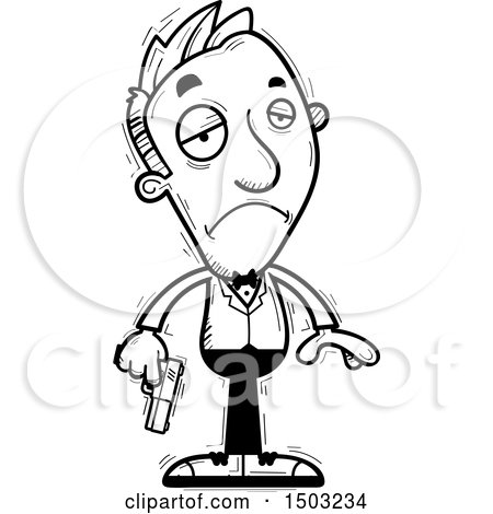 Clipart of a Black and White Sad Caucasian Man Spy - Royalty Free Vector Illustration by Cory Thoman