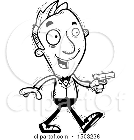 Clipart of a Black and White Walking Caucasian Man Spy - Royalty Free Vector Illustration by Cory Thoman