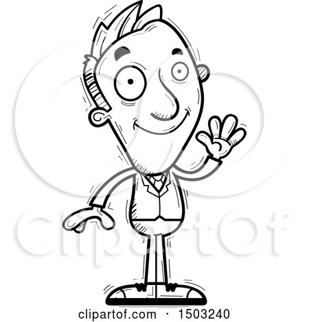 Clipart of a Black and White Waving Caucasian Business Man - Royalty Free Vector Illustration by Cory Thoman