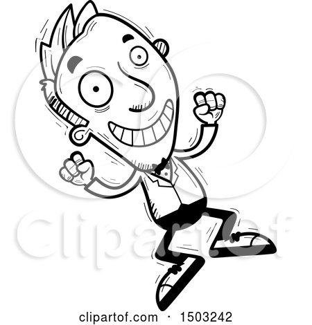 Clipart of a Black and White Jumping Caucasian Man in a Tuxedo - Royalty Free Vector Illustration by Cory Thoman