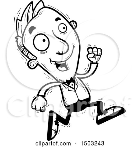 Clipart of a Black and White Running Caucasian Man in a Tuxedo - Royalty Free Vector Illustration by Cory Thoman