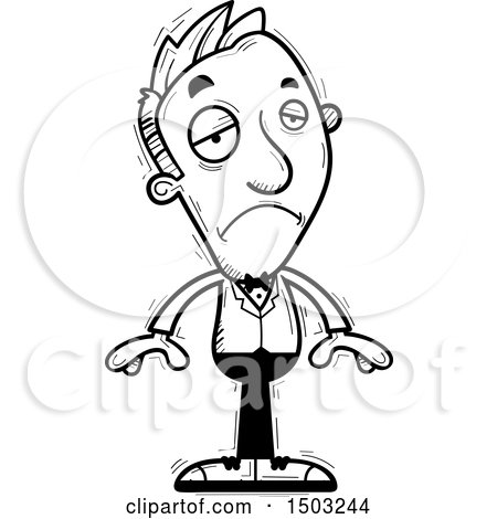 Clipart of a Black and White Sad Caucasian Man in a Tuxedo - Royalty Free Vector Illustration by Cory Thoman