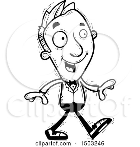 Clipart of a Black and White Walking Caucasian Man in a Tuxedo - Royalty Free Vector Illustration by Cory Thoman