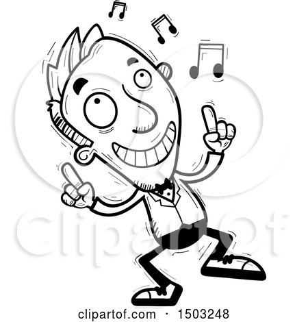 Clipart of a Black and White Dancing Caucasian Man in a Tuxedo - Royalty Free Vector Illustration by Cory Thoman