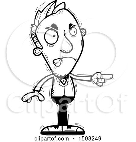 Clipart of a Black and White Mad Pointing Caucasian Man in a Tuxedo - Royalty Free Vector Illustration by Cory Thoman