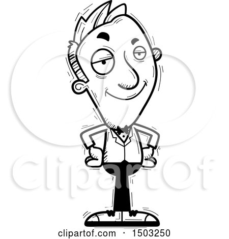 Clipart of a Black and White Confident Caucasian Man in a Tuxedo - Royalty Free Vector Illustration by Cory Thoman