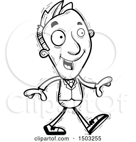 Clipart of a Black and White Walking Caucasian Business Man - Royalty Free Vector Illustration by Cory Thoman