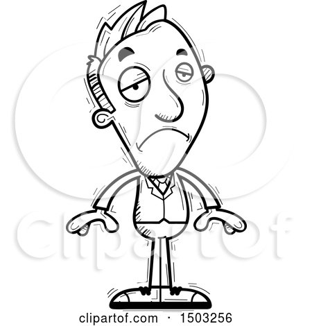 Clipart of a Black and White Sad Caucasian Business Man - Royalty Free Vector Illustration by Cory Thoman