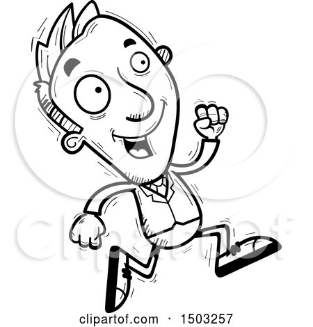Clipart of a Black and White Running Caucasian Business Man - Royalty Free Vector Illustration by Cory Thoman