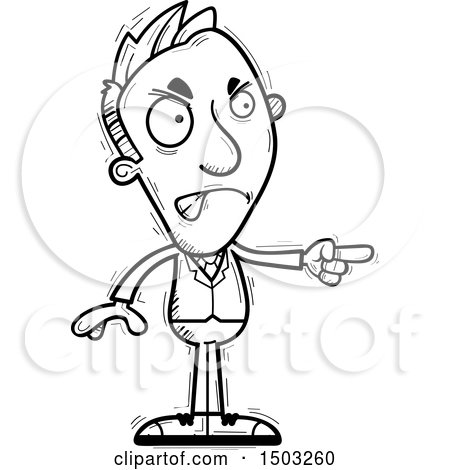 Clipart of a Black and White Mad Pointing Caucasian Business Man - Royalty Free Vector Illustration by Cory Thoman