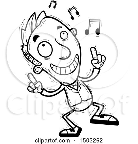 Clipart of a Black and White Dancing Caucasian Business Man - Royalty Free Vector Illustration by Cory Thoman