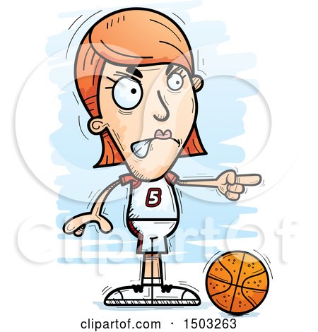Clipart of a Mad Pointing White Female Basketball Player - Royalty Free Vector Illustration by Cory Thoman