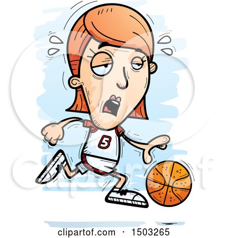 Clipart of a Tired Running White Female Basketball Player - Royalty Free Vector Illustration by Cory Thoman
