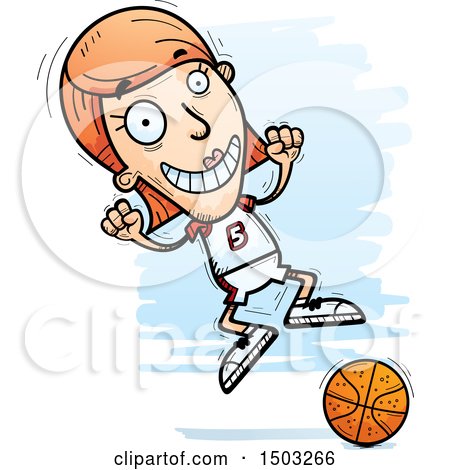 Clipart of a Jumping White Female Basketball Player - Royalty Free Vector Illustration by Cory Thoman