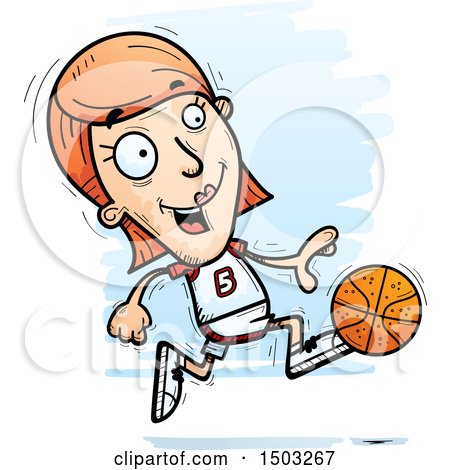 Clipart of a Running White Female Basketball Player - Royalty Free Vector Illustration by Cory Thoman
