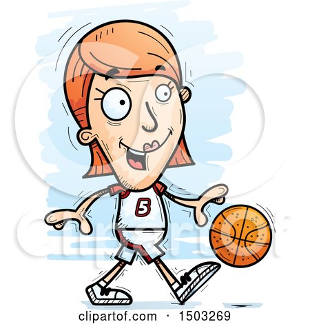 Clipart of a Dribbling White Female Basketball Player - Royalty Free Vector Illustration by Cory Thoman