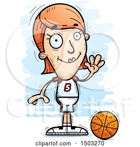 Clipart of a Waving White Female Basketball Player - Royalty Free Vector Illustration by Cory Thoman