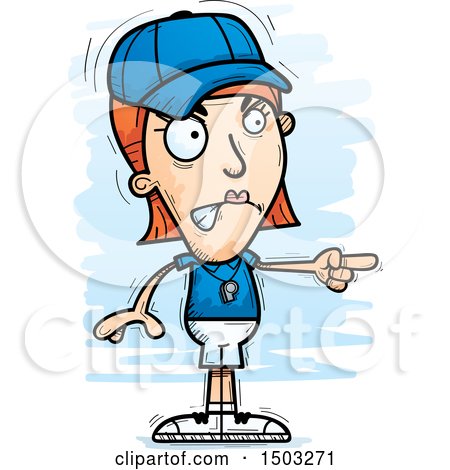 Clipart of a Mad Pointing White Female Coach - Royalty Free Vector Illustration by Cory Thoman
