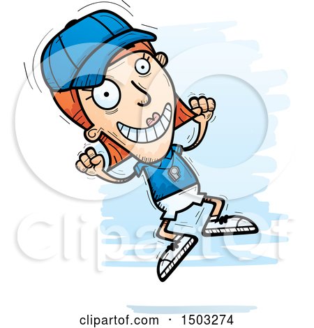 Clipart of a Jumping White Female Coach - Royalty Free Vector Illustration by Cory Thoman