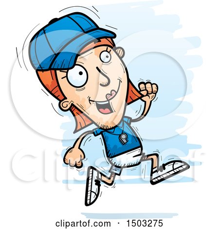 Clipart of a Running White Female Coach - Royalty Free Vector Illustration by Cory Thoman