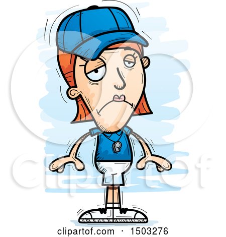 Clipart of a Sad White Female Coach - Royalty Free Vector Illustration by Cory Thoman