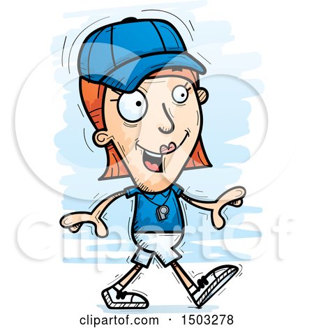 Clipart of a Walking White Female Coach - Royalty Free Vector Illustration by Cory Thoman