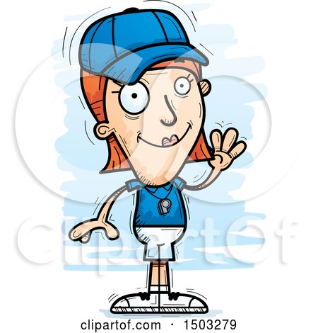 Clipart of a Waving White Female Coach - Royalty Free Vector Illustration by Cory Thoman