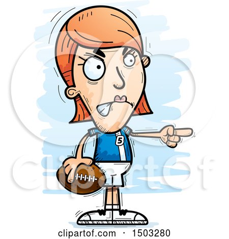 Clipart of a Mad Pointing White Female Football Player - Royalty Free Vector Illustration by Cory Thoman