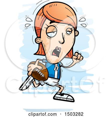 Clipart of a Tired Running White Female Football Player - Royalty Free Vector Illustration by Cory Thoman