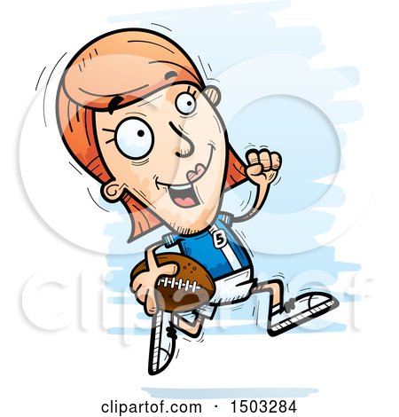 Clipart of a Running White Female Football Player - Royalty Free Vector Illustration by Cory Thoman