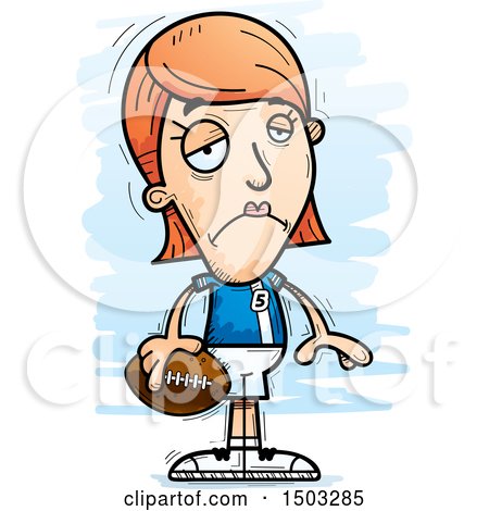 Clipart of a Sad White Female Football Player - Royalty Free Vector Illustration by Cory Thoman