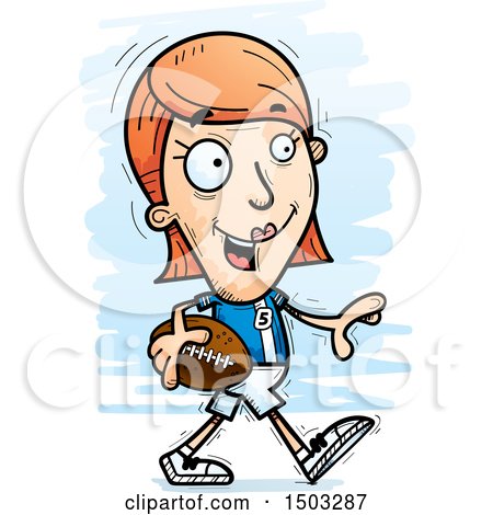 Clipart of a Walking White Female Football Player - Royalty Free Vector Illustration by Cory Thoman