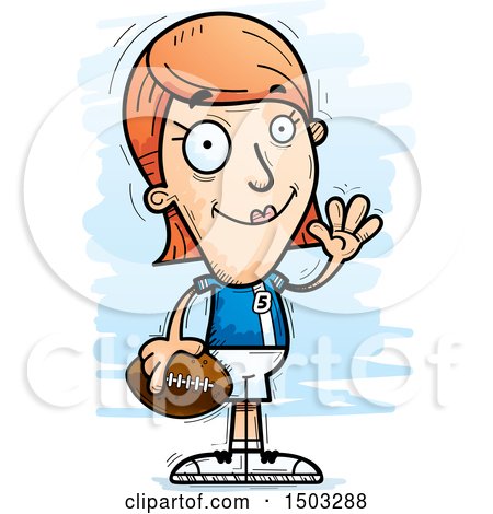 Clipart of a Waving White Female Football Player - Royalty Free Vector Illustration by Cory Thoman