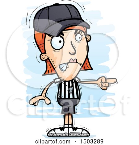Clipart of a Mad Pointing White Female Referee - Royalty Free Vector Illustration by Cory Thoman