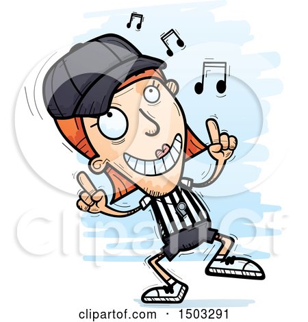 Clipart of a White Female Referee Doing a Happy Dance - Royalty Free Vector Illustration by Cory Thoman