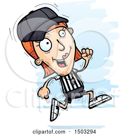 Clipart of a Running White Female Referee - Royalty Free Vector Illustration by Cory Thoman