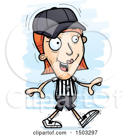 Clipart of a Walking White Female Referee - Royalty Free Vector Illustration by Cory Thoman