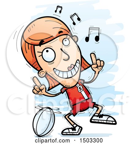 Clipart of a White Female Rugby Player Doing a Happy Dance - Royalty Free Vector Illustration by Cory Thoman