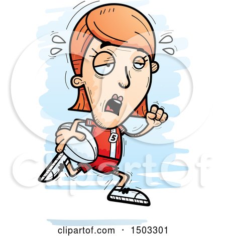 Clipart of a Tired Running White Female Rugby Player - Royalty Free Vector Illustration by Cory Thoman