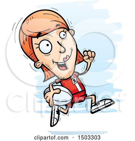 Clipart of a Running White Female Rugby Player - Royalty Free Vector Illustration by Cory Thoman