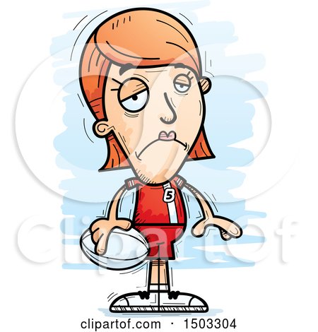 Clipart of a Sad White Female Rugby Player - Royalty Free Vector Illustration by Cory Thoman
