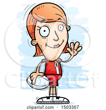 Clipart of a Waving White Female Rugby Player - Royalty Free Vector Illustration by Cory Thoman