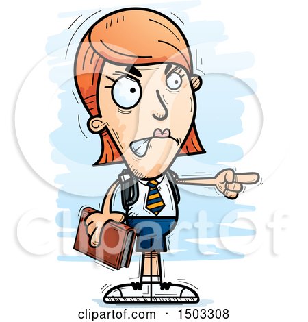 Clipart of a Mad Pointing White Female College Student - Royalty Free Vector Illustration by Cory Thoman